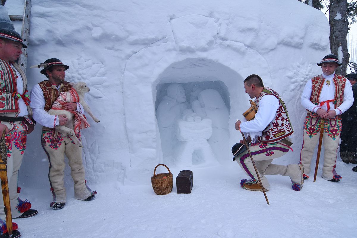 Large Nativity Scene Made from Snow Presented at Epiphany in High Tatras