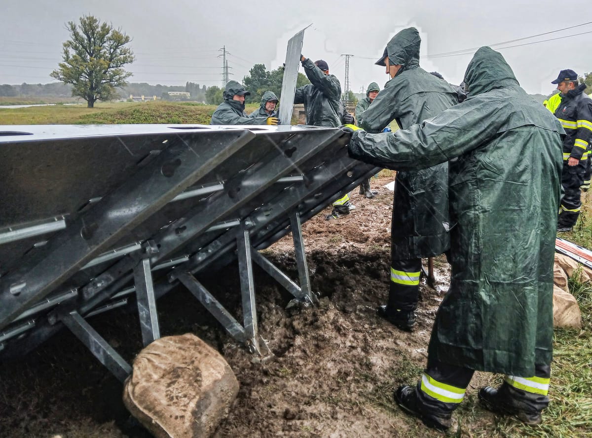 Mobile Flood Barrier Being Built between Slovak Town of Holic and Czech Town of Hodonin